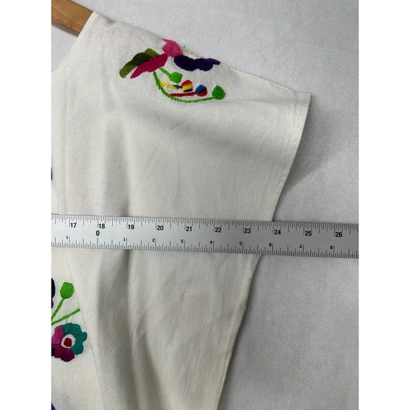 Mexican Hand Embroidered Floral Bird White Boho Folk Art Top Women - Picture 4 of 5